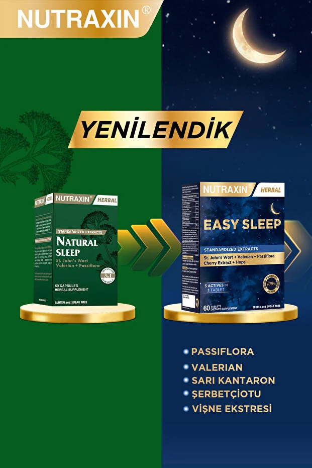 Easy Sleep 60 Tablet - Sarı Kantaron, Vişne, Kediotu Kök ve Çarkıfelek Ekstresi